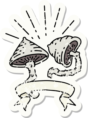 Bir insan tarafından çizilmiş eski bir dövme stili mantar çıkartması.