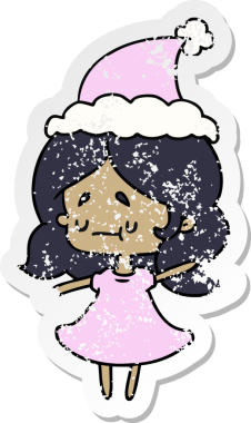 Bir insan tarafından çizilmiş Kawai kızının, sıkıntılı bir Noel çıkartması.