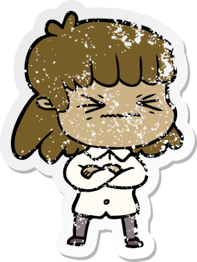 Bir insan tarafından çizilmiş karikatür bir kadının sıkıntılı çıkartması.