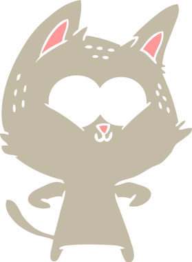 Bir insan tarafından çizilmiş düz renkli çizgi film kedisi