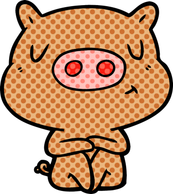 Bir insan tarafından çizilen çizgi film içerikli domuz meditasyonu