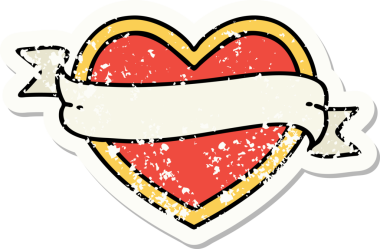 Bir insan tarafından çizilmiş geleneksel bir kalp ve bayrak stili dövmesi.