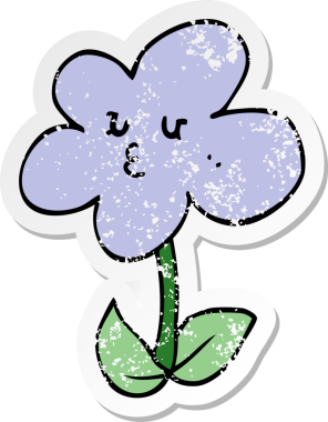 Bir insan tarafından çizilmiş karikatür çiçeğinin sıkıntılı çıkartması