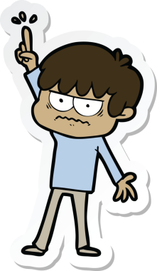 Bir insan tarafından çizilmiş kızgın bir çizgi film çocuğunun çıkartması.