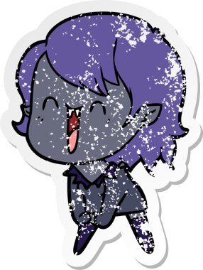 Bir insan tarafından çizilmiş mutlu vampir kız çizgi filminin kederli çıkartması.