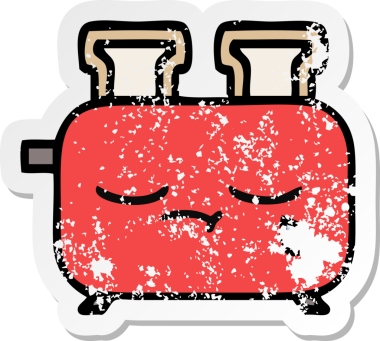 Bir insan tarafından çizilmiş bir ekmek kızartma makinesinin hüzünlü çıkartması.