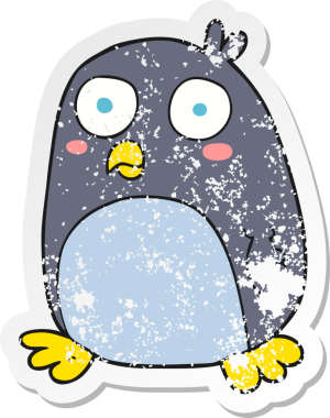 Bir insan tarafından çizilmiş penguen çizgi filminin gerilimli yapıştırması.