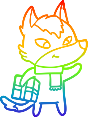 Gökkuşağı gradyan çizgisi. Bir insan tarafından çizilmiş dost bir Noel Kurdu çizimi.