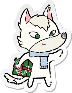 Bir insan tarafından çizilmiş dost canlısı bir Noel Kurdu 'nun sıkıntılı çıkartması.