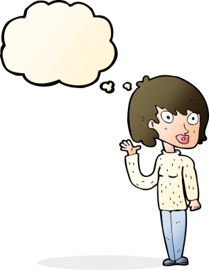 Bir insan tarafından çizilmiş düşünce balonlu bir kadın.