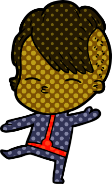 Bir insan tarafından çizilmiş fütüristik kıyafetler giyen çizgi film kızı.