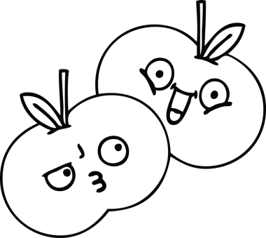 Bir insan tarafından çizilmiş sulu bir elmanın çizgi çizimi