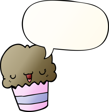 Yüzü konuşma baloncuğu olan, bir insan tarafından çizilmiş çizgi film keki.