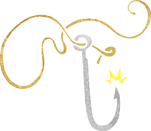 Bir insan tarafından çizilmiş keskin bir olta iğnesinin retro karikatürü.