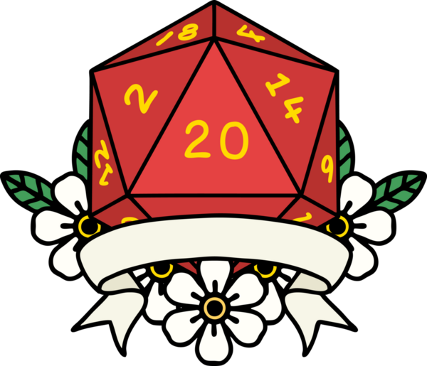 Retro Dövme Biçimi Doğal 20 kritik vuruş D20 zar bir insan tarafından çizildi