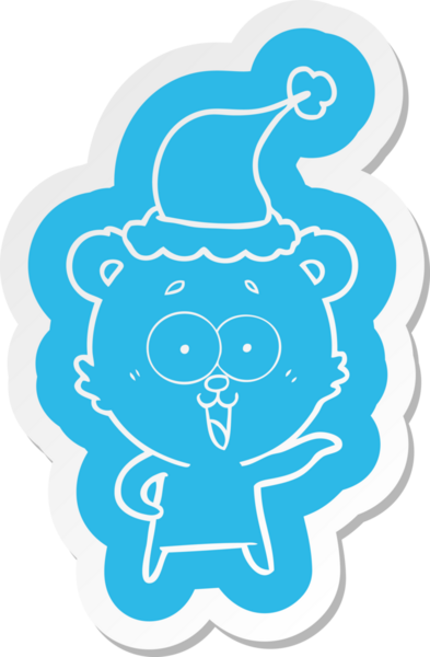 Gülen ayıcık garip çizgi film çıkartması Noel Baba şapkası giyen bir insan tarafından çizilmiş.