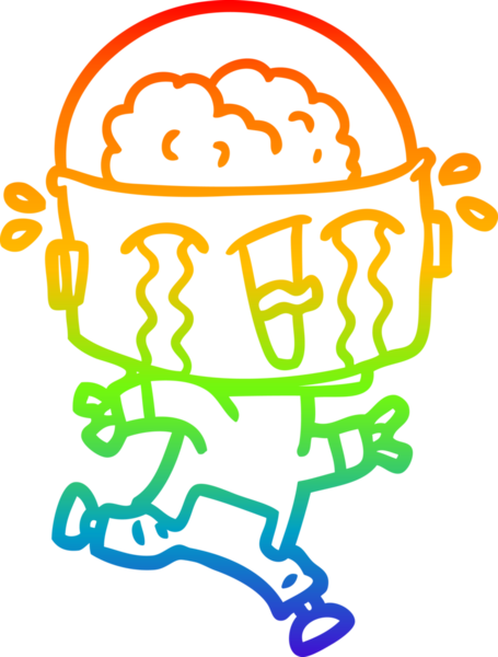 Gökkuşağı gradyan çizgi çizimi bir insan tarafından çizilen ağlayan robot çizimi