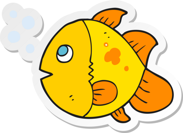 Bir insan tarafından çizilmiş karikatür balığının çıkartması.