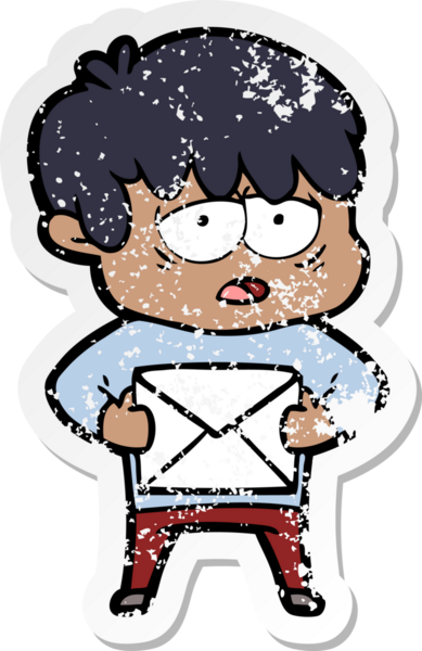 Bir insan tarafından çizilmiş bir mektupla tükenmiş bir çizgi filmin sıkıntılı çıkartması.