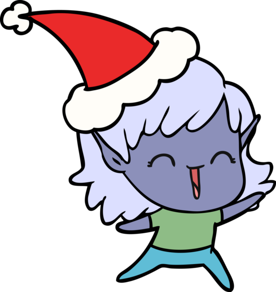 Bir insan tarafından çizilmiş Noel Baba şapkası takan bir elf kızının el çizimi.