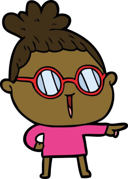 Bir insan tarafından çizilmiş gözlüklü bir karikatür kadın.