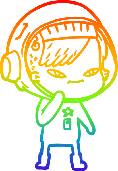 Gökkuşağı gradyan çizgi çizimi bir insan tarafından çizilmiş astronot bir kadın.