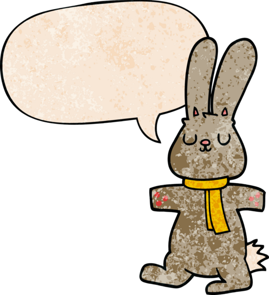 Konuşma baloncuklu çizgi film tavşanı insan tarafından çizilmiş.
