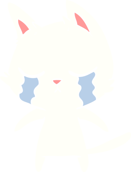 Bir insan tarafından çizilmiş düz renkli çizgi film kedisi.