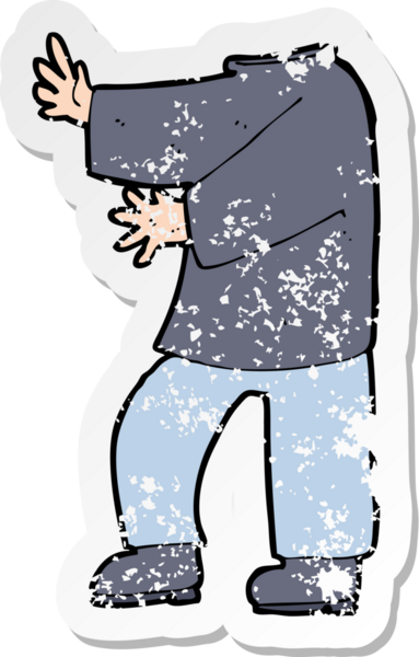 Bir insan tarafından çizilmiş karikatür erkek vücudunun gerilimli retro yapıştırması.