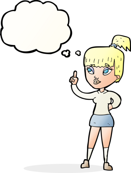 Bir insan tarafından çizilmiş düşünce baloncuğu fikri olan çekici bir kız.