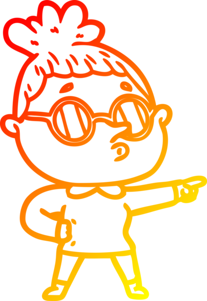 Bir insan tarafından çizilmiş gözlük takan çizgi film kadını çizimi.