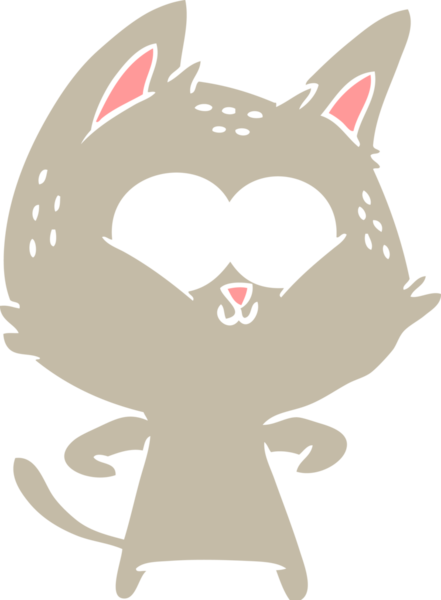 Bir insan tarafından çizilmiş düz renkli çizgi film kedisi