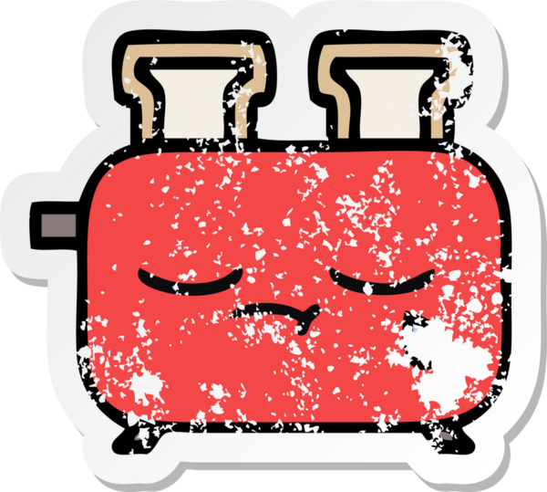 Bir insan tarafından çizilmiş bir ekmek kızartma makinesinin hüzünlü çıkartması.