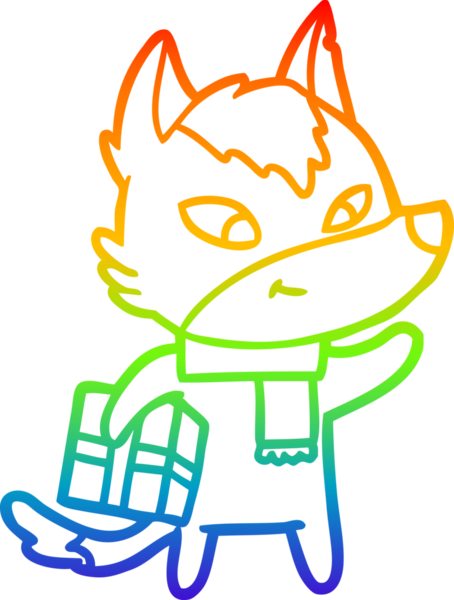 Gökkuşağı gradyan çizgisi. Bir insan tarafından çizilmiş dost bir Noel Kurdu çizimi.