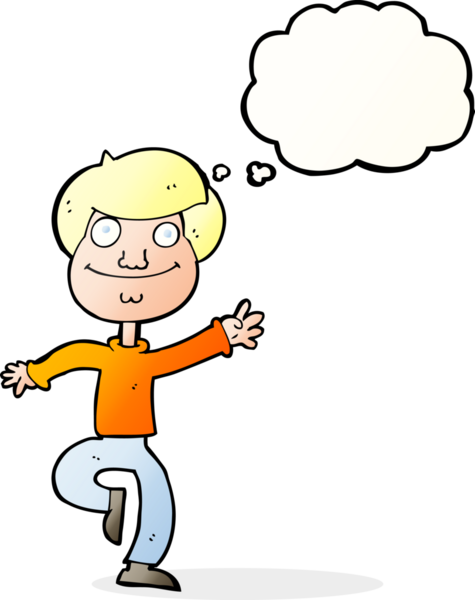 Bir insan tarafından çizilmiş düşünce balonlu çizgi film dansçısı.