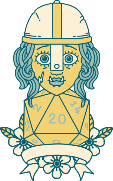 Retro Dövme Tarzı Yarı Ork Dövüşçüsü Bir insan tarafından çizilmiş doğal yirmi zar atışıyla