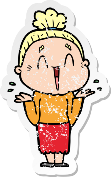 Bir insan tarafından çizilmiş mutlu, yaşlı bir kadının sıkıntılı çıkartması.