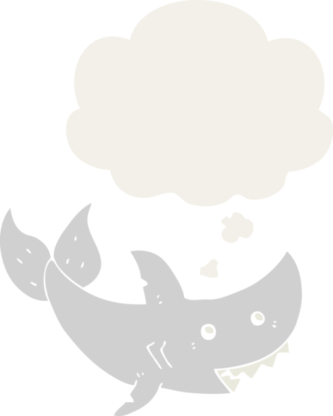 Düşünce baloncuklu çizgi film köpekbalığı insan tarafından çizilmiş.