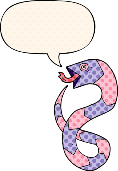 Bir insan tarafından çizilmiş çizgi roman tarzında konuşma balonlu tıslayan çizgi film yılanı.