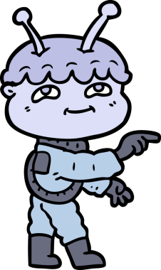 Bir insan tarafından çizilmiş dost canlısı çizgi film uzay adamı.