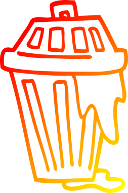 Bir insan tarafından çizilmiş bir çizgi film çöp kutusunun sıcak gradyan çizimi