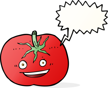 Bir insan tarafından çizilmiş konuşma baloncuklu domates.