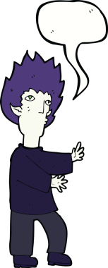 Bir insan tarafından çizilmiş konuşma balonu olan bir vampir adam.