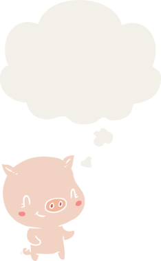 Düşünce baloncuklu çizgi film domuzu insan tarafından çizilmiş.