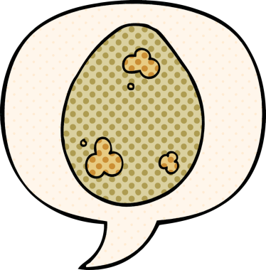 Bir insan tarafından çizilmiş çizgi roman tarzında konuşma balonu olan bir çizgi film yumurtası.