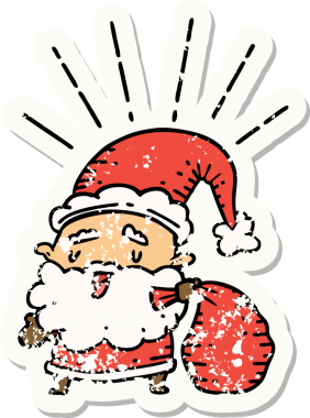 Bir insan tarafından çizilmiş çuvalı olan eski bir dövme stili Noel Baba karakteri.