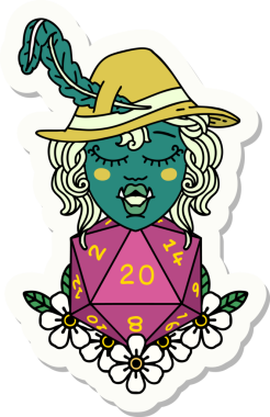 Bir insan tarafından çizilmiş 20 zarlı yarım ork şairin çıkartması.