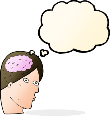 Bir insan tarafından çizilmiş beyin sembollü çizgi film kafası.