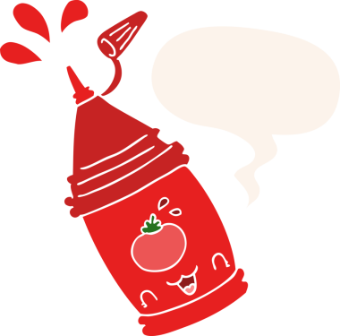 bir insan tarafından çizilmiş eski moda konuşma baloncuklu ketçap şişesi.