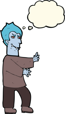 Bir insan tarafından çizilmiş düşünce baloncuğu olan bir vampir.